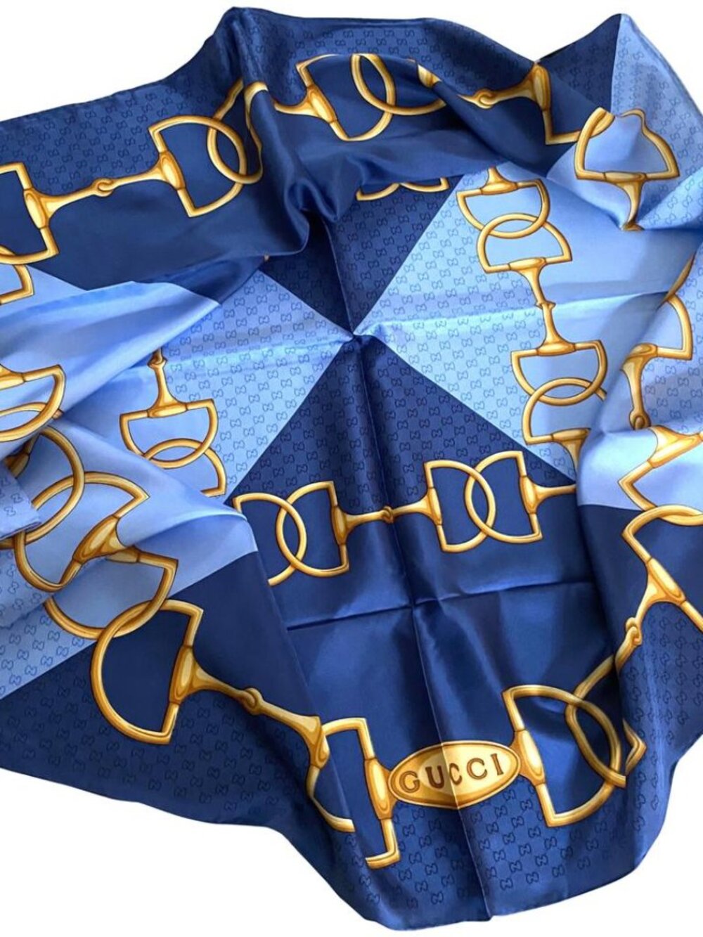 Display #4 Gucci Equestrian Horsebit Blue with Gold Silk Scarf - Picture 7 of 14